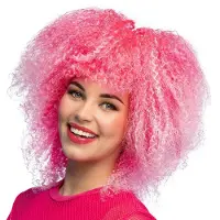 Boland - Pruik Starlight Roze,Neon - Afro - Halflang - Unisex - Clown - Neon - Fantasy - Cosplay - Foute Party - Carnaval - Themafeest