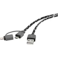 Renkforce RF4145364 USB-kabel USB 2.0 USB-A stekker, USB-micro-B stekker, Apple Lightning stekker 0.20 m Camouflage Platte uitvoering, Zeer flexibel