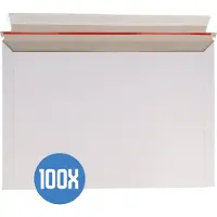DULA Verzendenvelop Karton - Liggend A4 formaat 375x260mm - Doos 100 stuks - Kartonnen enveloppen wit - Met plakstrip en scheurstrip -