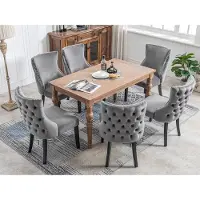 OKWISH Eetkamerstoelen - Set Van 6 - Hoge Rugleuning Met Knopsteek - Fluweel - Grijs
