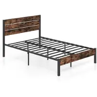 Costway Metalen bedframe voor matrassen van 200 x 140 cm, dubbel bedframe met lattenbodem en opbergruimte onder het bed, metalen platformbed, logeerbed, industriële matrasbasis