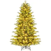 Costway Kunstkerstboom met verlichting, 180 cm, dennenboom met 270 warmwitte ledlampen, kerstboom, kunstboom Kerstmis, groen