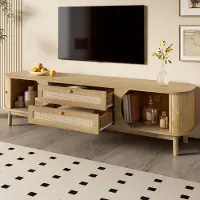 OKWISH TV meubel - TV Kast met Rattan Front en Houten Constructie - Voor Woonkamer - 170x39,5x46 cm - MDF - Naturel