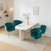 OKWISH Eetkamerstoelen - 62x54,5x77 cm - Set Van 4 Fauteuils - Bloemvorm Rugleuning - Fluweel - Groen