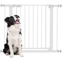 PawHut Türschutzgitter, Treppengitter, Hundegitter ohne Bohren, 75-96 cm Verstellbares Absperrgitter, Auto-Close Baby Schutzgitter, für Kinder und Haustiere, Stahl, Weiß