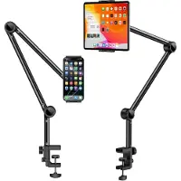 Dnntunk Tablet Grijp Arm - met Verstelbare Arm en Tablet Houder - voor Apple Ipad en Android Tablets - Instelbaar en Klembaar Op Het Bureau - Zwart