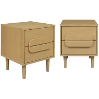 Sweeek Nachtkastjes houtdecor vintage 2 lades (set van 2) Eiken