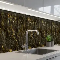 KitchenYeah Keuken achterwand 400x60 cm - Spatscherm zelfklevend Zwart - Marmer print - Goud - Muurbeschermer - Spatwand fornuis