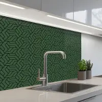 KitchenYeah Keuken achterwand 80x60 cm - Spatscherm zelfklevend Donkergroen - Patroon - Lijnen - Zwart - Muurbeschermer - Spatwand fornuis
