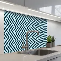 KitchenYeah Keuken achterwand 100x80 cm - Spatscherm zelfklevend Patroon - Blauw - Lijnen - Zigzag - Muurbeschermer - Spatwand fornuis