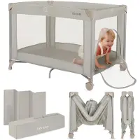 Lionelo Amelie Campingbedje 3in1: Baby bed + Reisbedje + Box – met Comfortabele Matras – Compact en Licht – Zij-ingang – Reistas – 70x100 cm