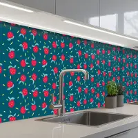 KitchenYeah Keuken achterwand 300x60 cm - Spatscherm zelfklevend Blauwgroen - Appels - Vruchten - Muurbeschermer - Spatwand fornuis