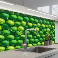 KitchenYeah Keuken achterwand 100x60 cm - Spatscherm zelfklevend Limoenen - Druppels - Groen - Muurbeschermer - Spatwand fornuis