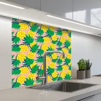 KitchenYeah Keuken achterwand 80x80 cm - Spatscherm zelfklevend Ananas - Geel - Groen - Tropisch - Muurbeschermer - Spatwand fornuis