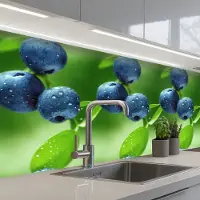 KitchenYeah Keuken achterwand 200x80 cm - Spatscherm zelfklevend Bosbessen - Paars - Bladeren - Groen - Muurbeschermer - Spatwand fornuis