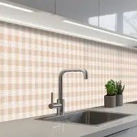 KitchenYeah Keuken achterwand 400x60 cm - Spatscherm zelfklevend Plaid - Patroon - Vierkant - Beige - Muurbeschermer - Spatwand fornuis