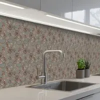 KitchenYeah Keuken achterwand 500x80 cm - Spatscherm zelfklevend Donker - Bloemen - Sierlijk - Muurbeschermer - Spatwand fornuis