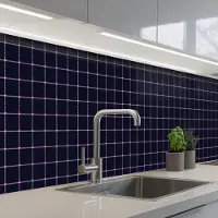 KitchenYeah Keuken achterwand 400x80 cm - Spatscherm zelfklevend Plaid - Patroon - Blauw - Roze - Muurbeschermer - Spatwand fornuis