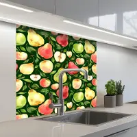 KitchenYeah Keuken achterwand 80x80 cm - Spatscherm zelfklevend Appels - Peren - Fruit - Groen - Muurbeschermer - Spatwand fornuis