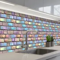 KitchenYeah Keuken achterwand 400x60 cm - Spatscherm zelfklevend Stenen - Regenboog - Metallic - Muurbeschermer - Spatwand fornuis