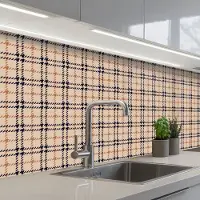 KitchenYeah Keuken achterwand 200x60 cm - Spatscherm zelfklevend Plaid - Patroon - Beige - Zwart - Muurbeschermer - Spatwand fornuis