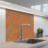 KitchenYeah Keuken achterwand 80x80 cm - Spatscherm zelfklevend Oranje - Sierlijk - Bloemen - Muurbeschermer - Spatwand fornuis