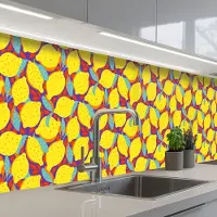 KitchenYeah Keuken achterwand 300x60 cm - Spatscherm zelfklevend Citroenen - Geel - Stippen - Oranje - Muurbeschermer - Spatwand fornuis
