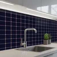 KitchenYeah Keuken achterwand 150x80 cm - Spatscherm zelfklevend Plaid - Patroon - Blauw - Roze - Muurbeschermer - Spatwand fornuis
