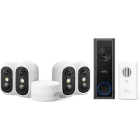 Eufy Security eufyCam C35 4-Cam Kit, Wit, Draadloze Beveiligingscamera Voor Buiten en Binnen + Video Doorbell C30 + Chime - Bundel