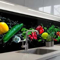KitchenYeah Keuken achterwand 200x80 cm - Spatscherm zelfklevend Groente - Splash - Zwart - Muurbeschermer - Spatwand fornuis