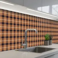 KitchenYeah Keuken achterwand 500x60 cm - Spatscherm zelfklevend Plaid - Patroon - Vierkant - Bruin - Muurbeschermer - Spatwand fornuis