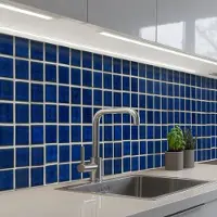 KitchenYeah Keuken achterwand 500x80 cm - Spatscherm zelfklevend Mozaïek - Tegels- Glanzend - Blauw - Muurbeschermer - Spatwand fornuis