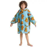 Badrock hoodie deken voor kinderen - Fleece Deken met Mouwen - Hoodie Blanket - Jongens en Meisjes - Hoodie Deken met Capuchon - maat 128/152 - pizza