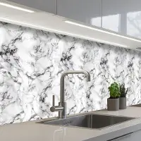 KitchenYeah Keuken achterwand 500x80 cm - Spatscherm zelfklevend Marmer - Zwart - Dramatisch - Wit - Muurbeschermer - Spatwand fornuis