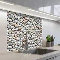 KitchenYeah Keuken achterwand 80x80 cm - Spatscherm zelfklevend Zomer - Lichte - Kiezels - Muurbeschermer - Spatwand fornuis