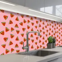 KitchenYeah Keuken achterwand 300x80 cm - Spatscherm zelfklevend Roze - Watermeloen - Geel - Stippen - Muurbeschermer - Spatwand fornuis