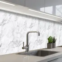 KitchenYeah Keuken achterwand 400x80 cm - Spatscherm zelfklevend Klassiek - Marmer print - Aders - Grijs - Muurbeschermer - Spatwand fornuis