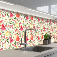 KitchenYeah Keuken achterwand 300x60 cm - Spatscherm zelfklevend Fruit - Watermeloen - Kersen - Peer - Muurbeschermer - Spatwand fornuis
