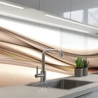 KitchenYeah Keuken achterwand 250x60 cm - Spatscherm zelfklevend Golven - Abstract - Taupe - Muurbeschermer - Spatwand fornuis