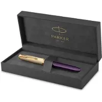 Parker 51 vulpen | 18k puur goud | pruimkleurige hars | gouden detail | fijne punt met zwarte inkt | geschenkverpakking