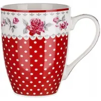 Banquet Keramische Mok Rosa Rood met Stippen & Bloemen - 340 ml
