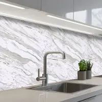 KitchenYeah Keuken achterwand 200x60 cm - Spatscherm zelfklevend Marmer - Wit - Grijsgroen - Muurbeschermer - Spatwand fornuis