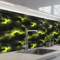 KitchenYeah Keuken achterwand 200x80 cm - Spatscherm zelfklevend Geel - Storm - Wolken - Muurbeschermer - Spatwand fornuis