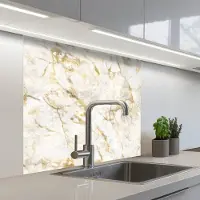 KitchenYeah Keuken achterwand 80x80 cm - Spatscherm zelfklevend Goud - Licht - Nerf - Marmer print - Muurbeschermer - Spatwand fornuis