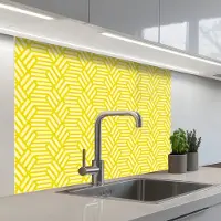 KitchenYeah Keuken achterwand 100x80 cm - Spatscherm zelfklevend Geel - Patroon - Geometrisch - Muurbeschermer - Spatwand fornuis