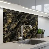 KitchenYeah Keuken achterwand 100x80 cm - Spatscherm zelfklevend Marmer - Zwart - Goud - Muurbeschermer - Spatwand fornuis