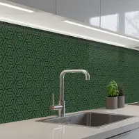 KitchenYeah Keuken achterwand 500x80 cm - Spatscherm zelfklevend Donkergroen - Patroon - Lijnen - Zwart - Muurbeschermer - Spatwand fornuis