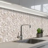 KitchenYeah Keuken achterwand 500x60 cm - Spatscherm zelfklevend Wit - Bruin - Graniet print - Muurbeschermer - Spatwand fornuis