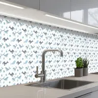 KitchenYeah Keuken achterwand 500x60 cm - Spatscherm zelfklevend Oceaan - Walvis - Orka - Blauw - Muurbeschermer - Spatwand fornuis