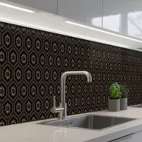 KitchenYeah Keuken achterwand 350x60 cm - Spatscherm zelfklevend Bloemen - Goud - Hexagon - Muurbeschermer - Spatwand fornuis